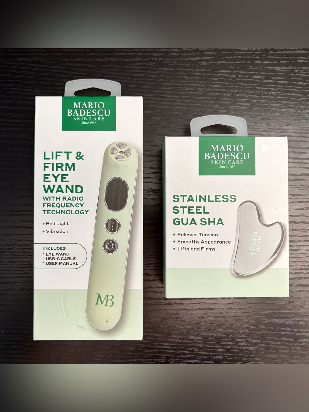 Mario Badescu Lift & Firm Eye Wand + Stainless Steel Gua Sha - NIB
